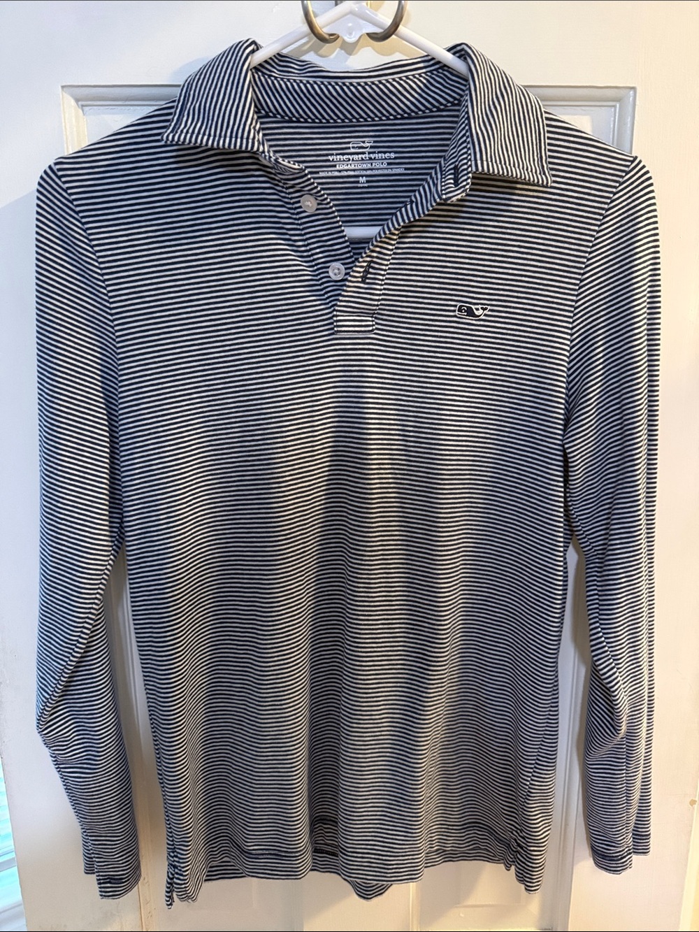 Vineyard Vines Boy’s Long-Sleeve Striped Polo — Navy & White